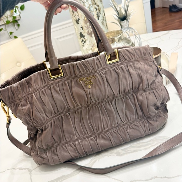 Prada Handbags - ✨ Authentic Prada Taupe Leather Gaufre 2-Way Bag ✨